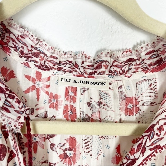 Ulla Johnson Marigold Floral Long Sleeve Tassel Mini Dress Cotton White Red - Picture 3 of 9